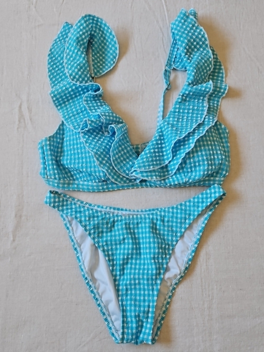 Lilly Pulitzer Aelin Blue Gingham Swimwear Bikini Set Top Sz 10 Bottom Sz 4